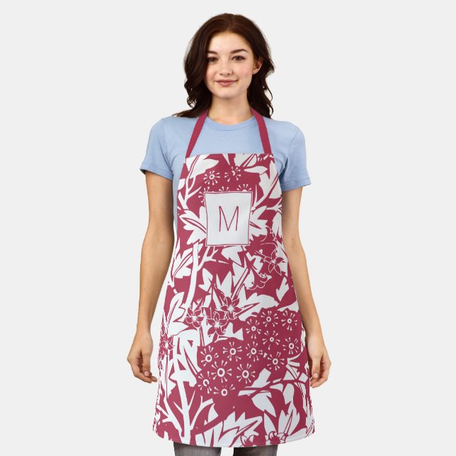 Delantal Monograma floral de moda Magenta William Morris (Gastado)