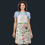Delantal Monograma floral elegante<br><div class="desc">El elegante delantal monogramado de la cocina presenta un elegante estilo floral vintage con vegetación y un emblema inicial de monograma gratuito.</div>