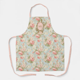 Delantal Monograma Floral Rosas Rosadas Vintage Shabby Chic