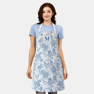 Delantal Monograma francés azul vintage floral Toile de Jou