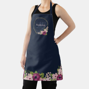 Delantal Monograma geométrico floral rosa Rubor azul marin