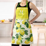 Delantal Monograma limones modernos rústicos rayas acuarela<br><div class="desc">Aquí hay una manera maravillosa de añadir a la diversión del hornear. Añade brillo extra a tus aventuras culinarias cuando usas este bonito, moda, moderno, moderno y personalizado delantal. Los limones de acuarela y las hojas verdes, rústicas y frescas, recubren las pipas amarillas en un fondo blanco. Además, la tipografía...</div>