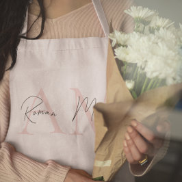 Delantal Monograma mínimo inicial y nombre Pastel rosa