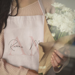 Delantal Monograma mínimo inicial y nombre Pastel rosa