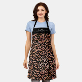 Delantal Monograma Moda Black Leopard Animal Print Apron
