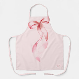 Delantal Monograma moderna elegante rosa acuarela lazo repo