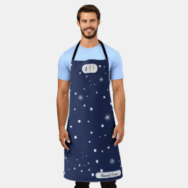 Delantal Monograma moderno Apron de nieve azul y blanca