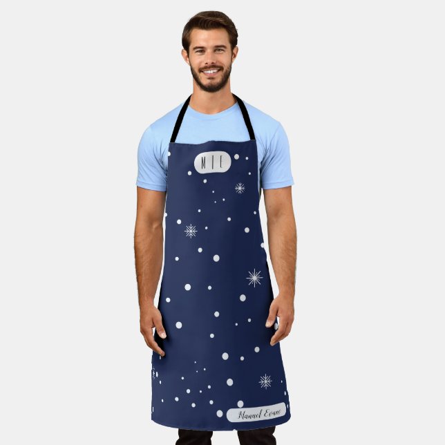 Delantal Monograma moderno Apron de nieve azul y blanca (Gastado)