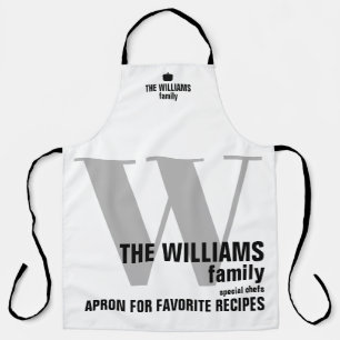 Delantal monograma moderno blanco y negro