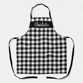 Delantal Monograma Moderno de Cuadro de Búfalo en Blanco y 