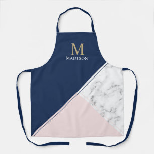 Delantal Monograma moderno elegante de mármol azul marino