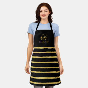 Delantal Monograma moderno negro y oro