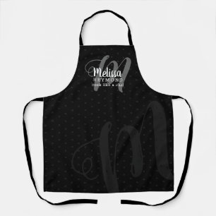Delantal monograma moderno para cocina de chef negro