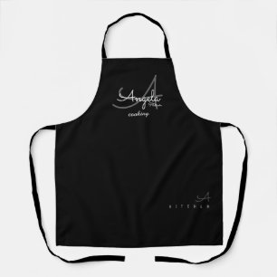 Delantal monograma moderno para el chef negro