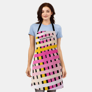 Delantal Monograma moderno rosa amarillo negro a cuadros Ch
