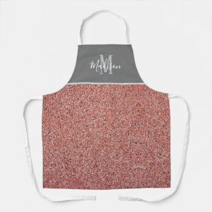Delantal Monograma moderno Rosa Purpurina de oro personaliz