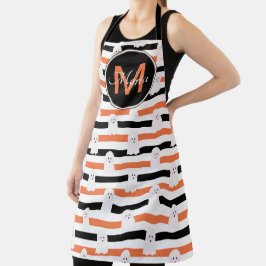 Delantal Monograma naranja negro rayas fantasma lindo de Ha