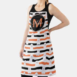 Delantal Monograma naranja negro rayas fantasma lindo de Ha