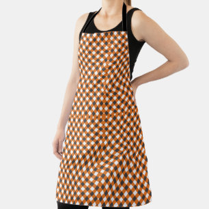 Delantal Monograma Naranja White Plaid Gingham