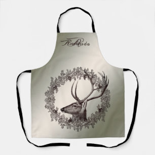 Delantal Monograma Navideño Floral Reno Dorado Invierno