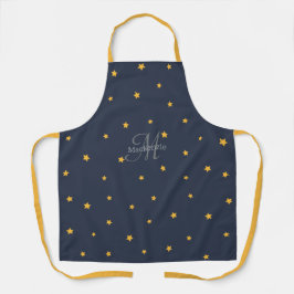 Delantal Monograma Navy Blue Gold Stars todo-over Print Apr