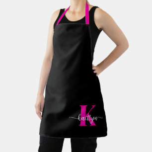 Delantal Monograma negro de rosa caliente