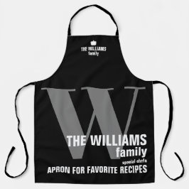 Delantal monograma negro moderno fresco
