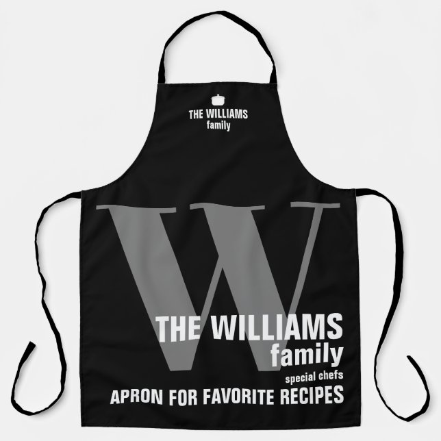 Delantal monograma negro moderno fresco (Anverso)