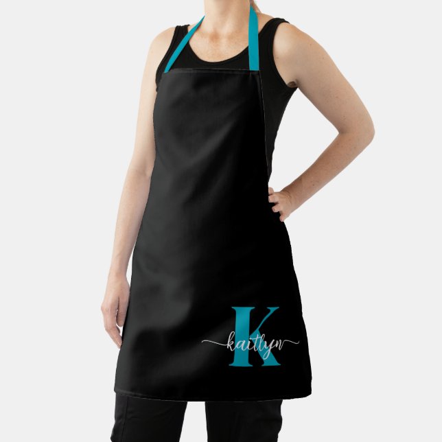 Delantal Monograma Negro Teal (in situ)