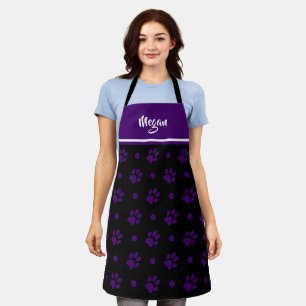 Delantal Monograma negro y morado huellas de garra y lunare