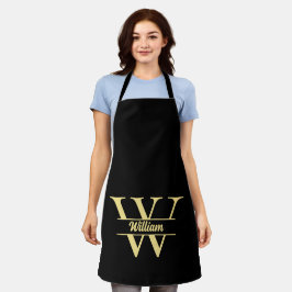 Delantal Monograma negro y oro | Guión inicial elegante