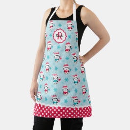 Delantal Monograma Niños Navidades Pingüino Patrón Apron