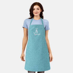 Delantal Monograma nombre elegante personalizado aqua azul