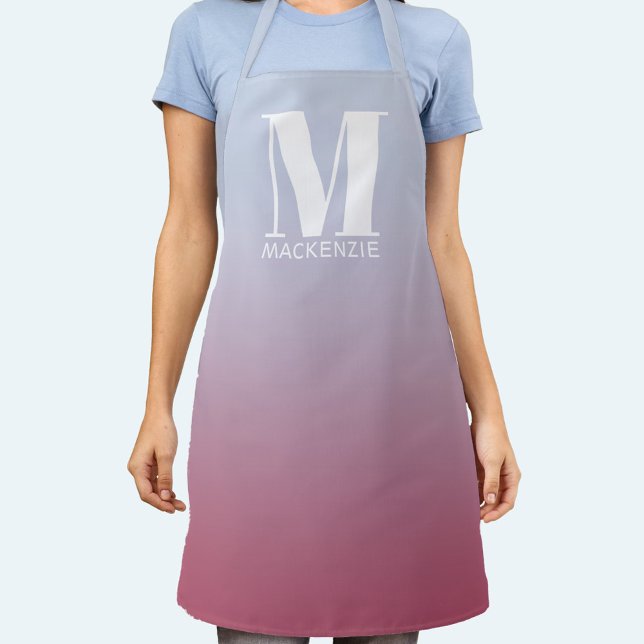 Delantal Monograma Nombre inicial Gradiente Azul rosa (Modern monogram initial personalized pink blue gradient apron)