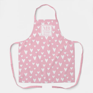Delantal Monograma Nombre Pink Modern Love Heart Girly