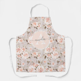 Delantal Monograma Nombre Rosas Rústicos de Madera y Vintag