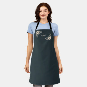 Delantal Monograma Oxford Blue Gold Flores elegantes