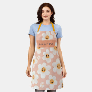 Delantal Monograma Patrón floral de sonrisa personalizada D