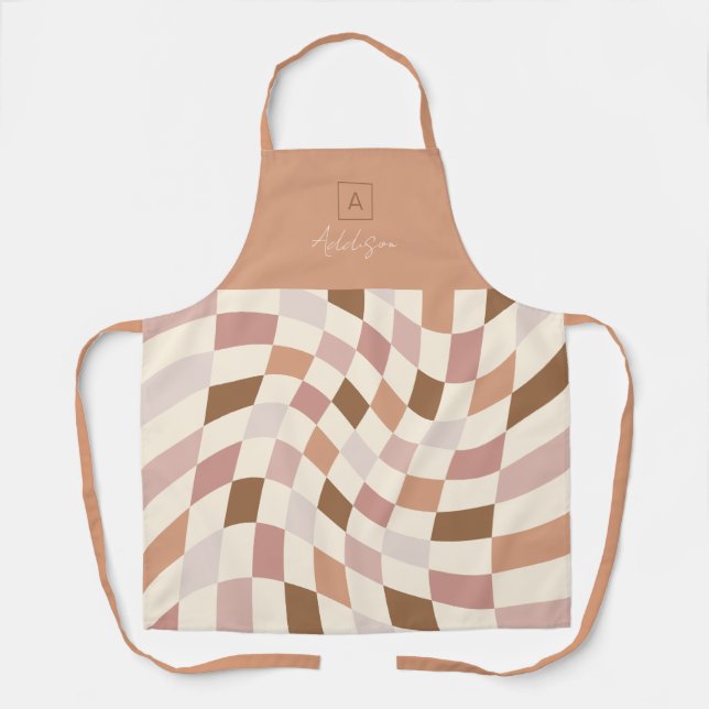 Delantal Monograma personalizado Boho Warped Checker (Anverso)