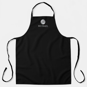Delantal Monograma personalizado de lujo negro y plata