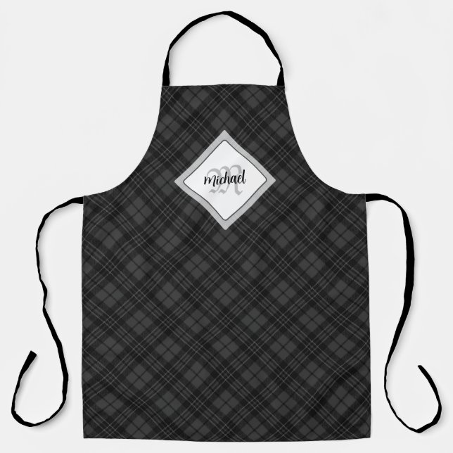 Delantal Monograma personalizado del blanco negro de moda (Anverso)