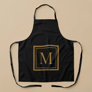 Delantal Monograma personalizado en marco negro y dorado