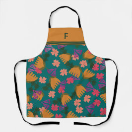 Delantal Monograma personalizado mujer verde floral moderna