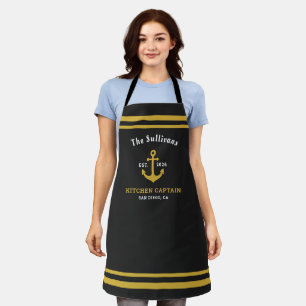Delantal Monograma Personalizado Negro Oro Capitán de Cocin
