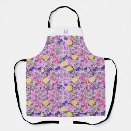 Delantal Monograma personalizado trendy floral lindo violet