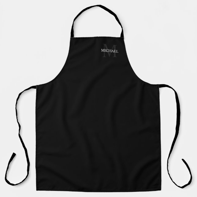 Delantal Monograma personalizado y nombre negro (Anverso)