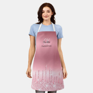 Delantal Monograma Purpurina holográfico rosado de Moda mod
