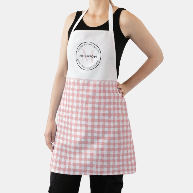 Delantal Monograma Red Gingham de recetas familiares (in situ)
