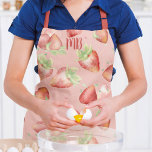 Delantal Monograma Red Strawberry Summer Fun Giro moderno<br><div class="desc">Este diseño moderno presenta hermosas fresas rojas en un fondo rosado con su monograma personalizado en la base.</div>
