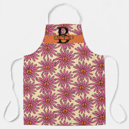Delantal Monograma Retro Floral Inspirado de 70' Apron